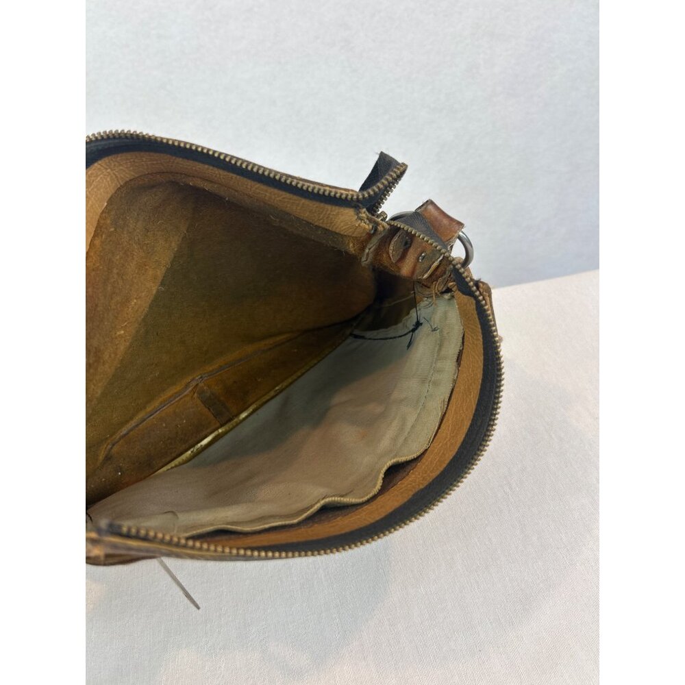 Vintage 70s Brown Leather Shoulder Bag Adjustable Strap Zipper Pocket - Picture 11 of 16